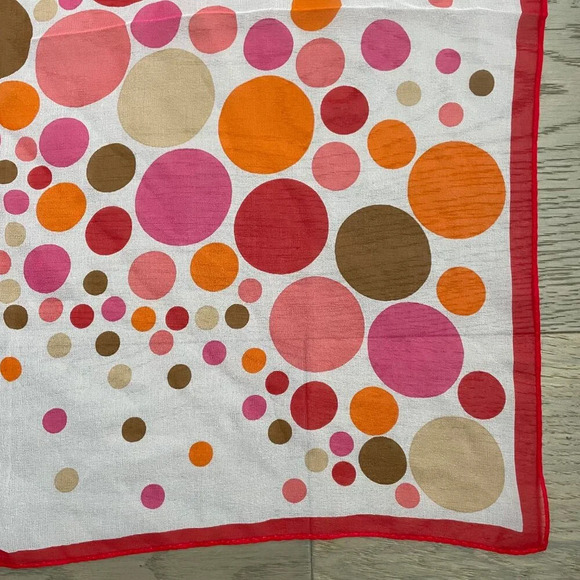 Vintage 20.5 X 20.5" Square Sheer Polka Dot Scarf Red Org Pk No Brand/Fabric tag - Picture 5 of 8